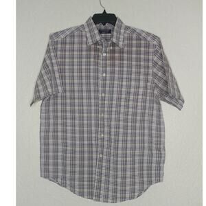 Roundtree & Yorke Travel Smart Plaid Button Front Shirt Size L